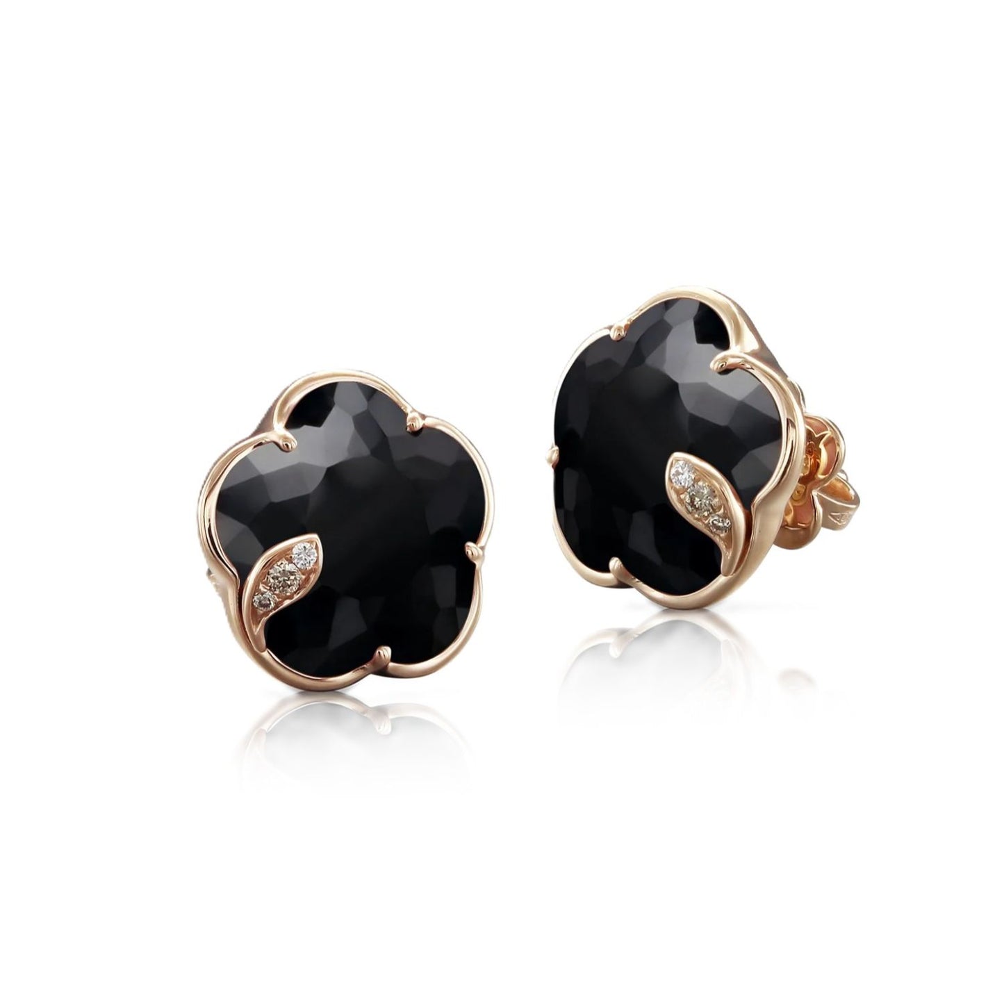Petit Joli Collection Onyx and Diamond Flower Earrings