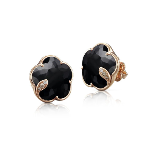 Petit Joli Collection Onyx and Diamond Flower Earrings
