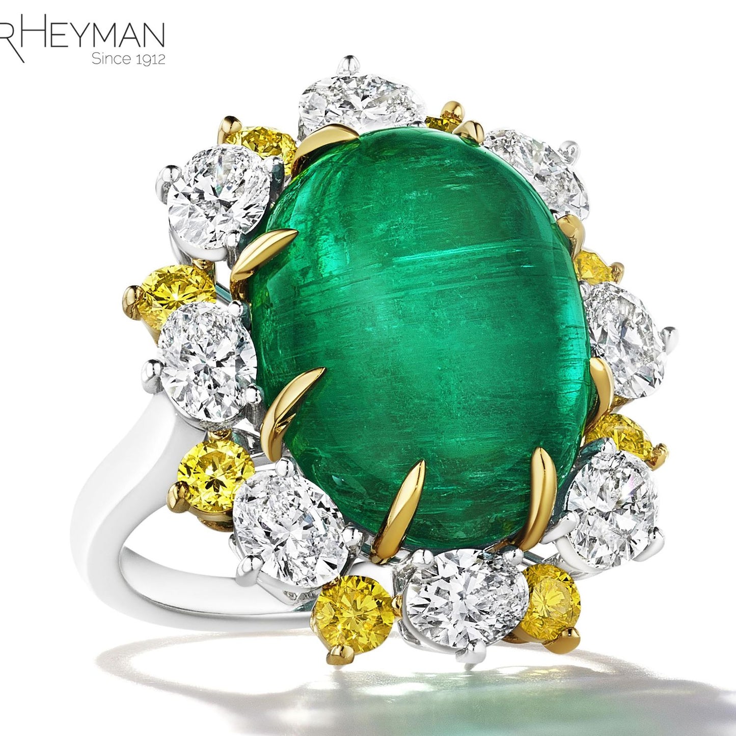 Certified Colombian Emerald with Yellow & White Diamond Halo