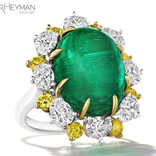 Certified Colombian Emerald with Yellow & White Diamond Halo