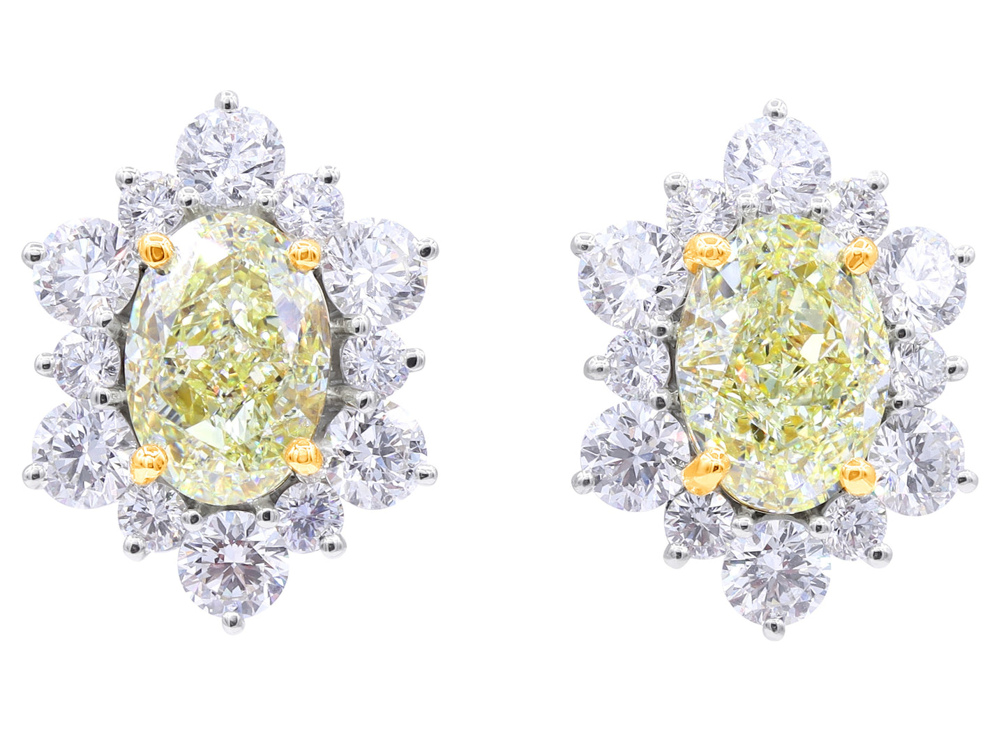 Fancy Light Yellow with White Halo Diamond Earrings