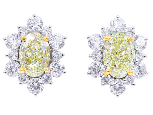 Fancy Light Yellow with White Halo Diamond Earrings