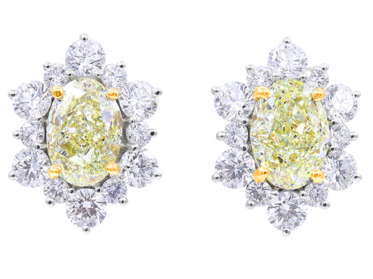 Fancy Light Yellow with White Halo Diamond Earrings