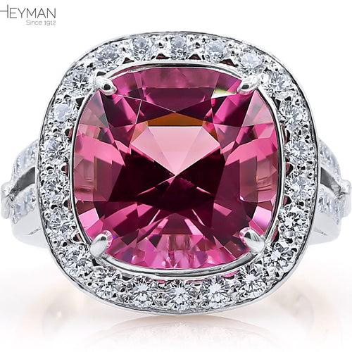 Certified Pink Tourmaline with Diamond Halo Ring