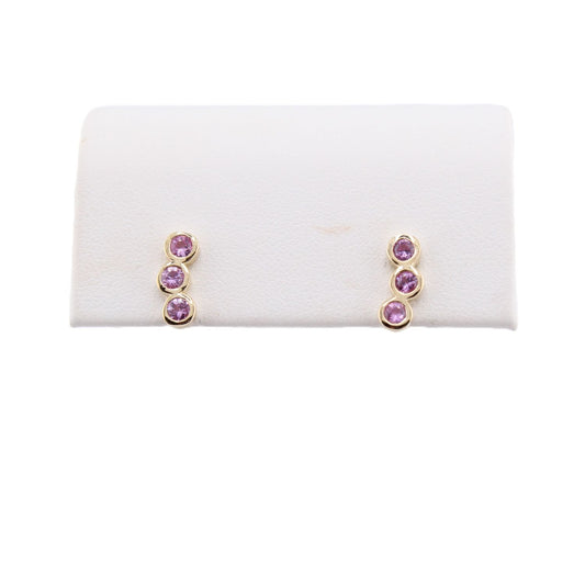 Curved Pink Sapphire Bezel Stud Earrings
