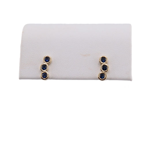 Curved Blue Sapphire Bezel Stud Earrings