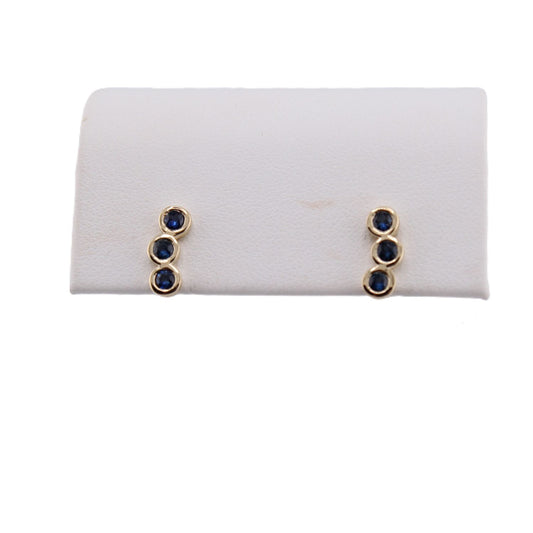 Curved Blue Sapphire Bezel Stud Earrings