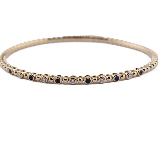 Alternating Diamond & Blue Sapphire Flexible Bangle