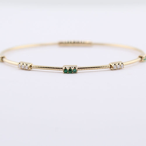 Stationary Diamond & Emerald Bar Flexible Bangle
