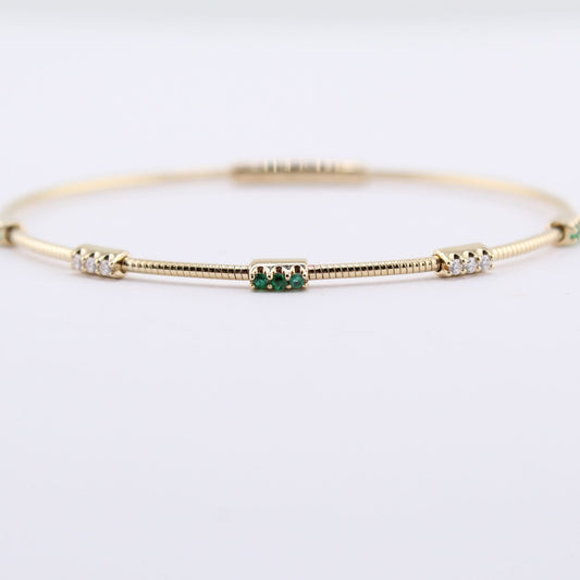 Stationary Diamond & Emerald Bar Flexible Bangle