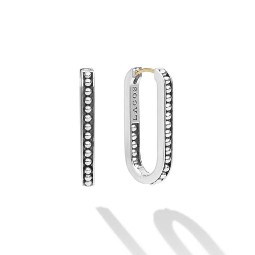 Signature Caviar Beaded Linear Hoop Earrings