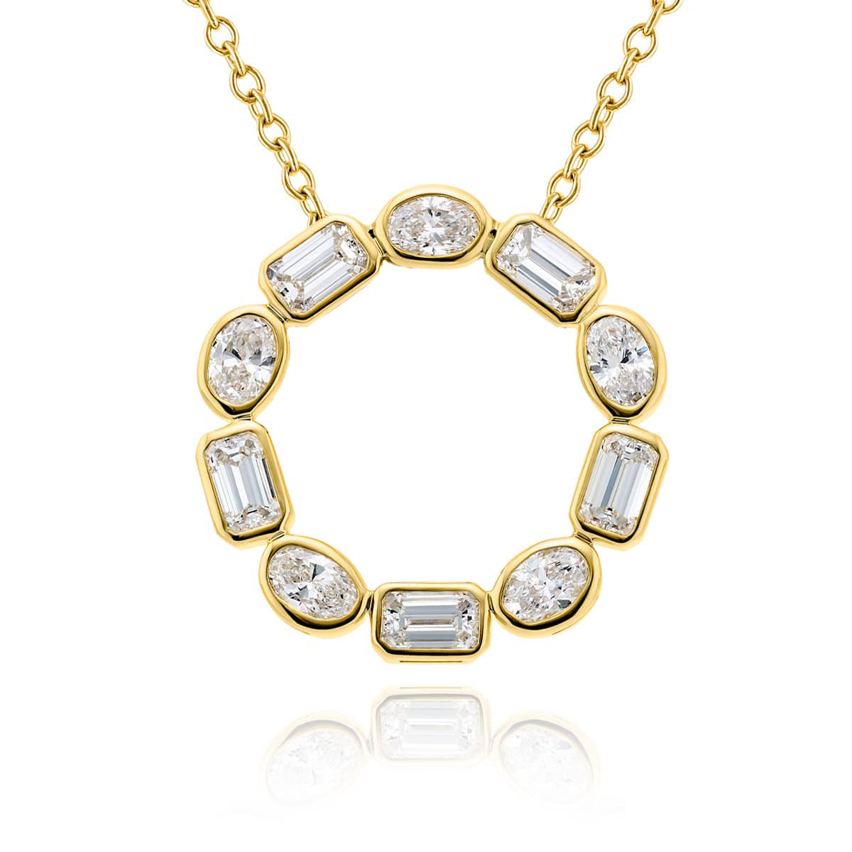 Emerald & Oval Cut Diamond Circle Pendant
