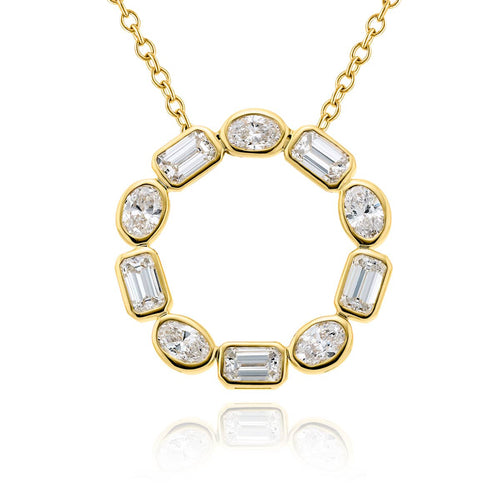 Emerald & Oval Cut Diamond Circle Pendant