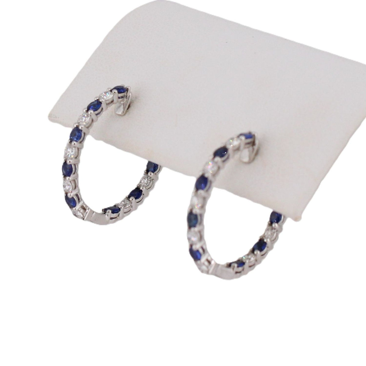 Blue Sapphire & Diamond Oval Hoops