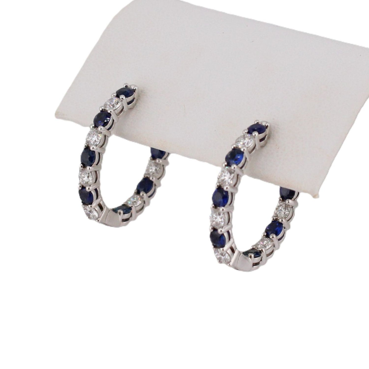 Blue Sapphire & Diamond Oval Hoops