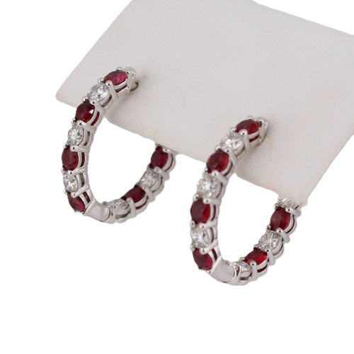 Ruby & Diamond Oval Hoops