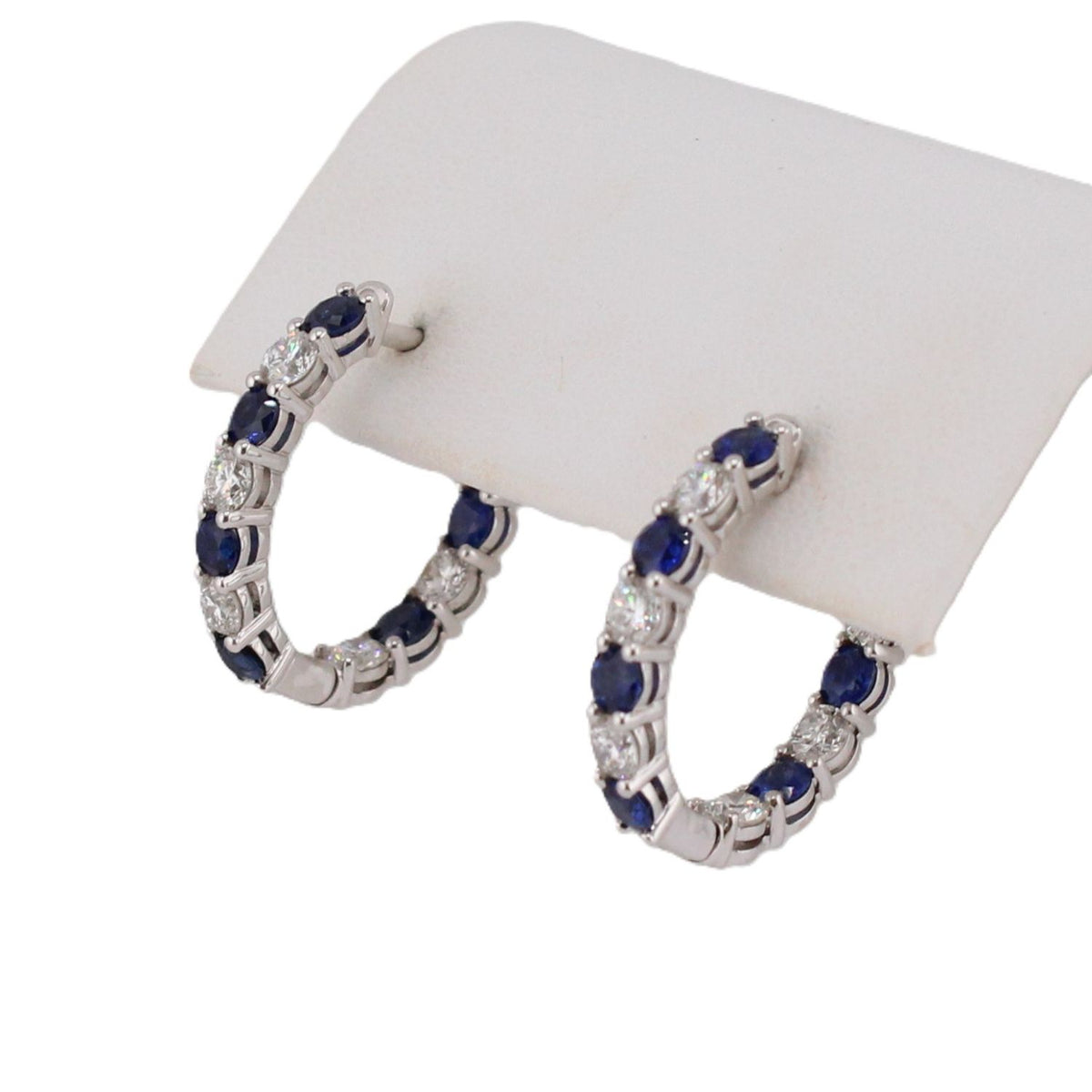 Blue Sapphires & Diamond Oval Hoops