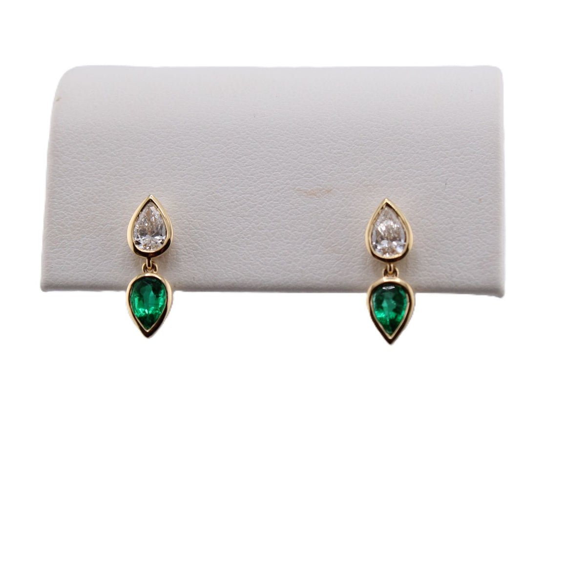 Bezeled Pear Diamond & Emerald Elodie Studs