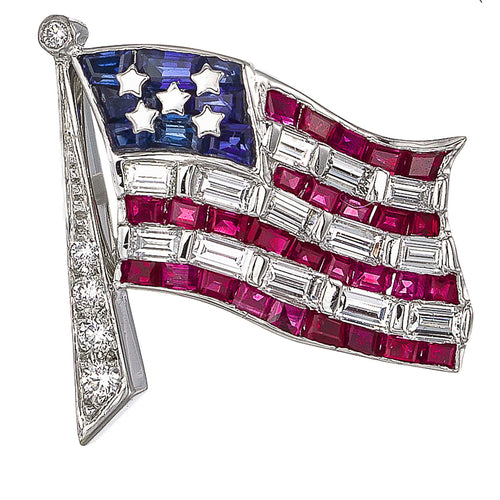 Ruby Blue Sapphire & Diamond Flag Lapel Pin