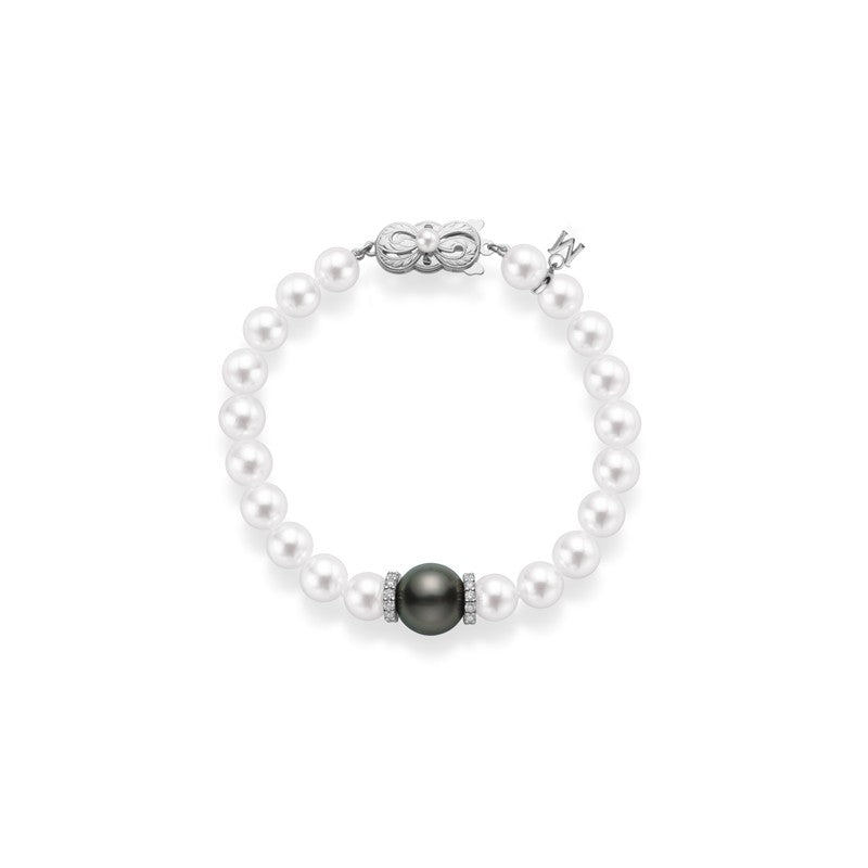 Akoya Pearl Bracelet with Black South Sea Pearl and Diamonds
