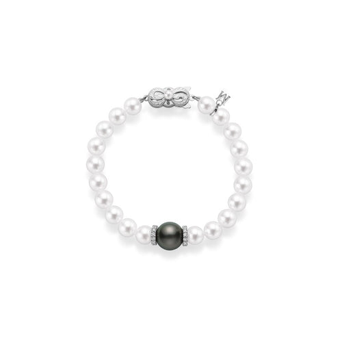 Akoya Pearl Bracelet with Black South Sea Pearl and Diamonds