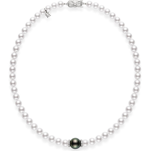 Akoya and Black South Sea Pearl Strand Necklace with Diamonds