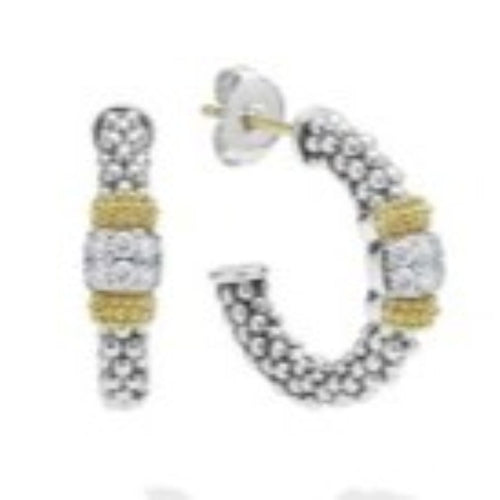 Signature Caviar Two-Tone Diamond Hoop Earrings