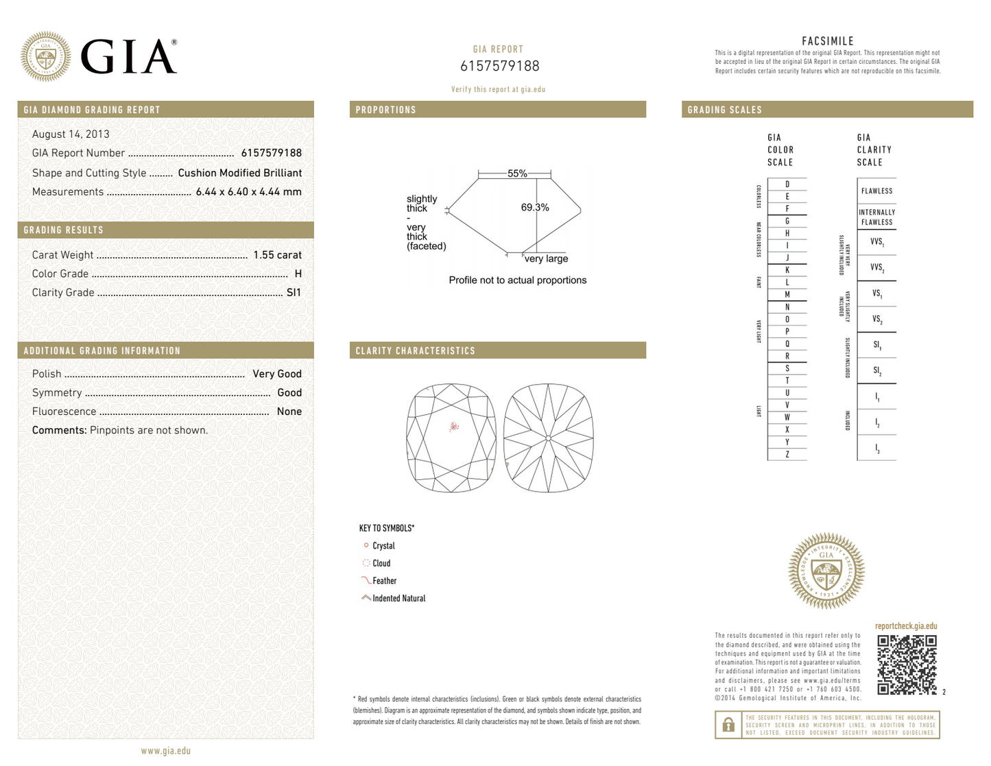 H-SI1 GIA     #6157579188    V.G. / G