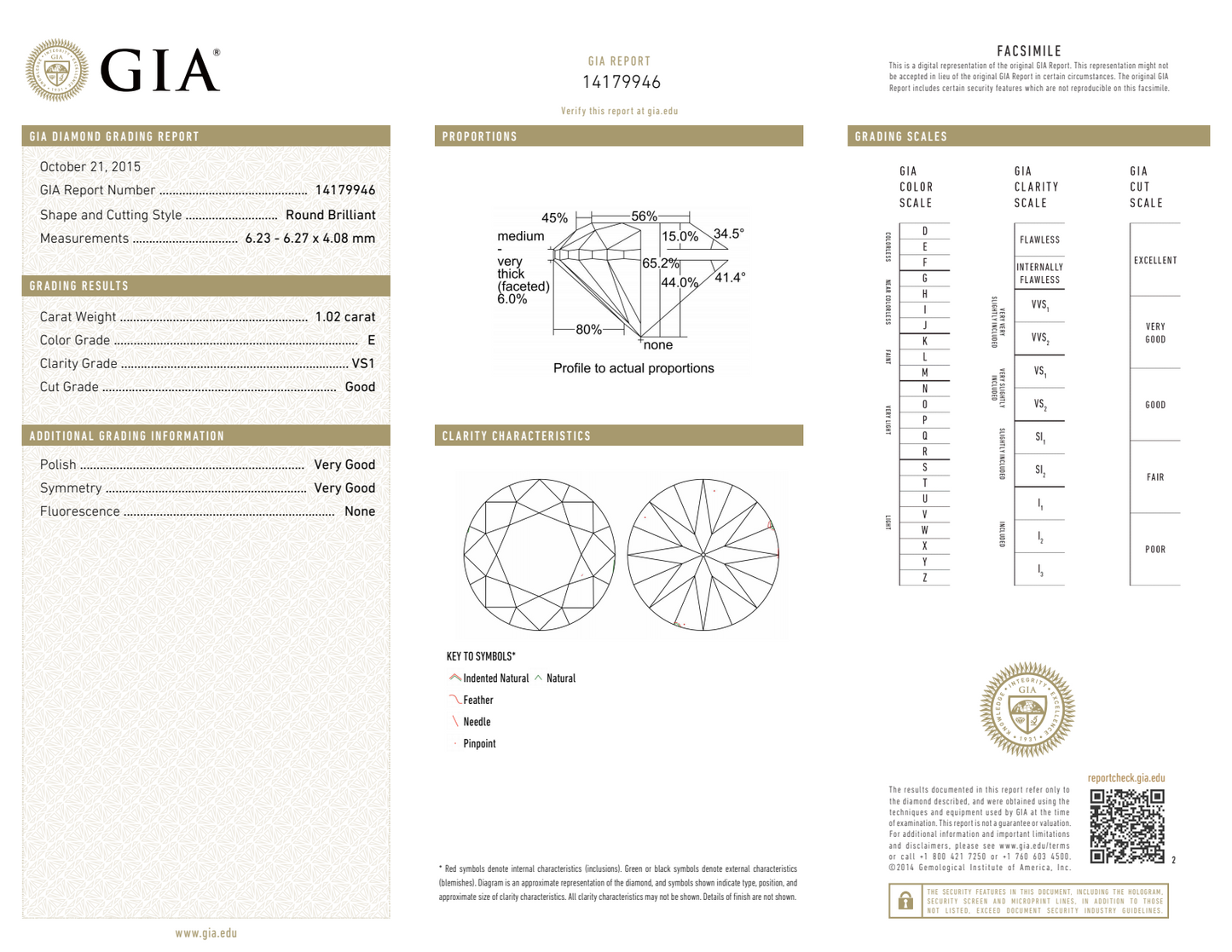 E-VS1 GIA     #14179946     G /V.G./V.G.