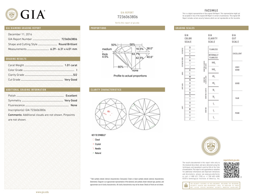 I-SI2 GIA     #7236063806   V.G./EX/ V.G.