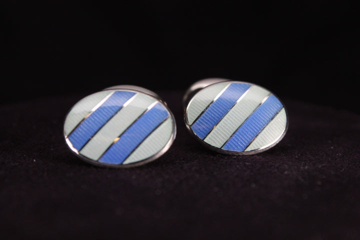Pale Silver Blue & Sky Blue Enamel Cufflinks