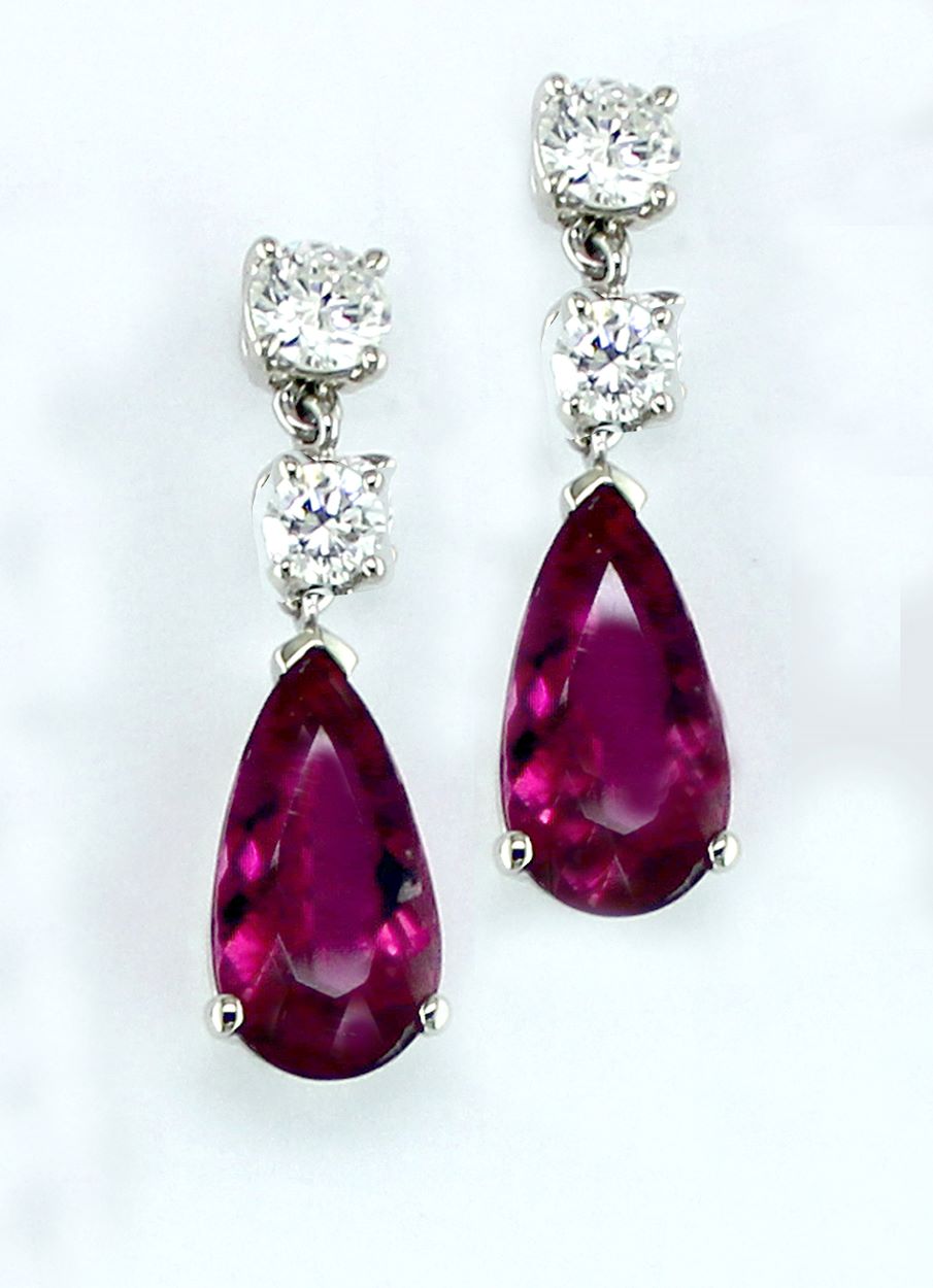 Rubellite and Diamond Drop Earrings