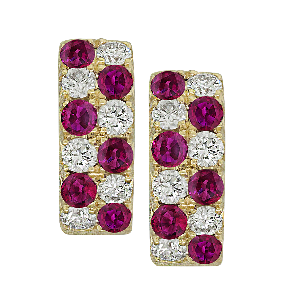 Ruby and Diamond Huggie Earrings