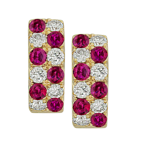Ruby and Diamond Huggie Earrings