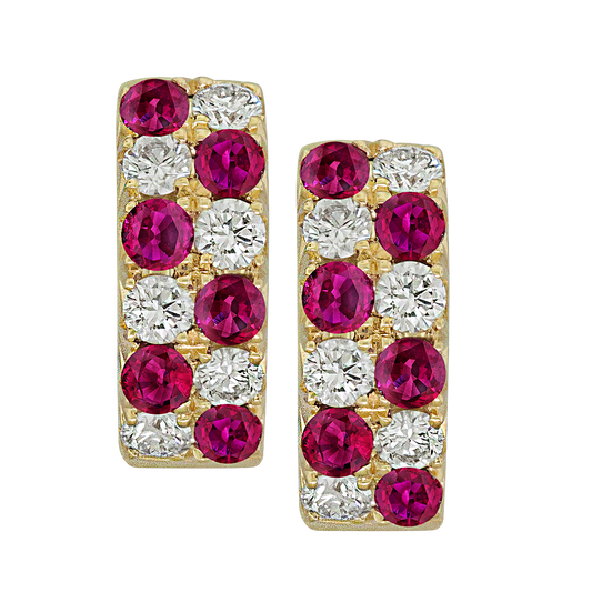 Ruby and Diamond Huggie Earrings