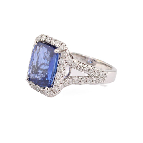 Blue Sapphire & Diamond Halo Ring