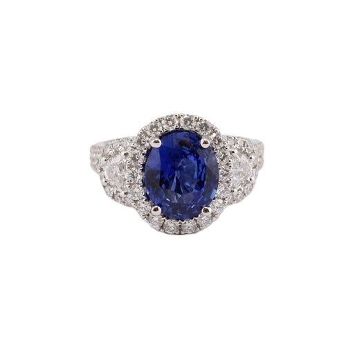 Blue Sapphire and Diamond Ring