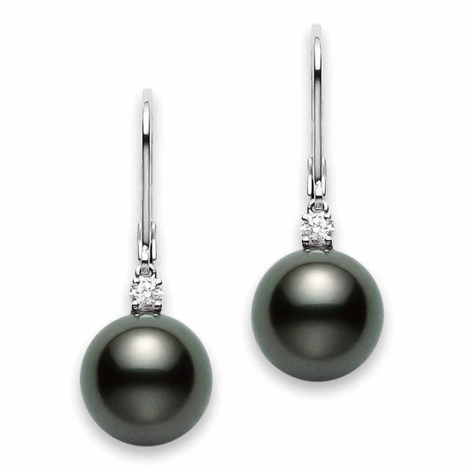 Classic Collection Diamond and Black South Sea Pearl Drop Earrings