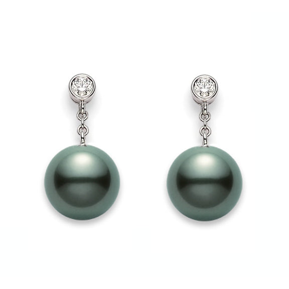 Classic Collection Diamond and Black South Sea Pearl Drop Earrings