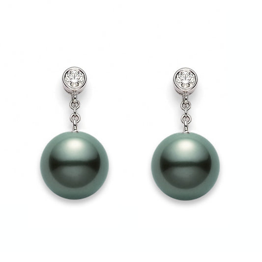 Classic Collection Diamond and Black South Sea Pearl Drop Earrings