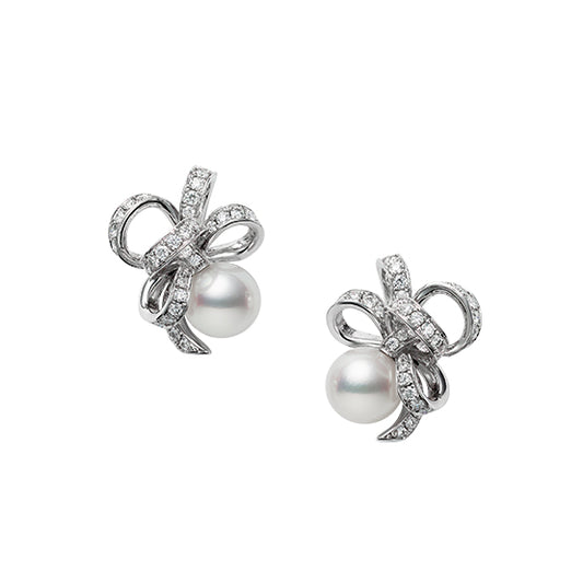 Jeux de Rubans Diamond and Akoya Pearl Earrings