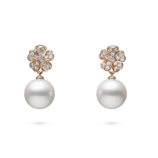 Cherry Blossom Collection Diamond and Akoya Pearl Earrings