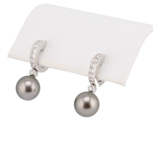 Black South Sea Pearl & Diamond Drop Earrings