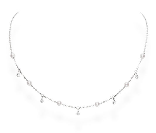 Station Collection Diamond & Akoya Pearl Necklace