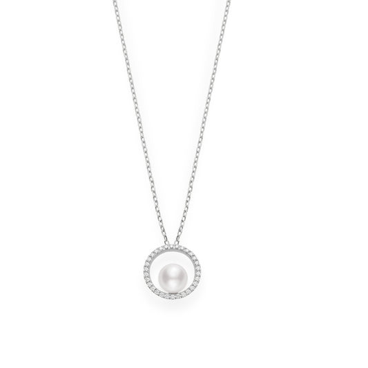 Circle Collection Diamond & Akoya Pearl Pendant