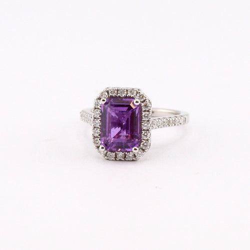 Purple Sapphire with Diamond Halo and Shoulders