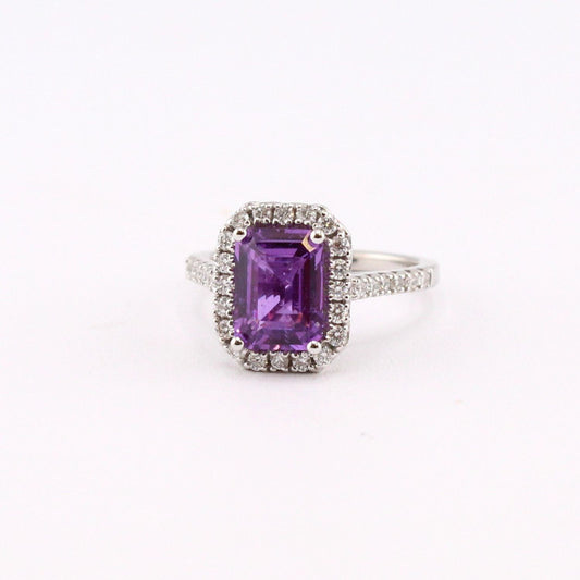 Purple Sapphire with Diamond Halo and Shoulders