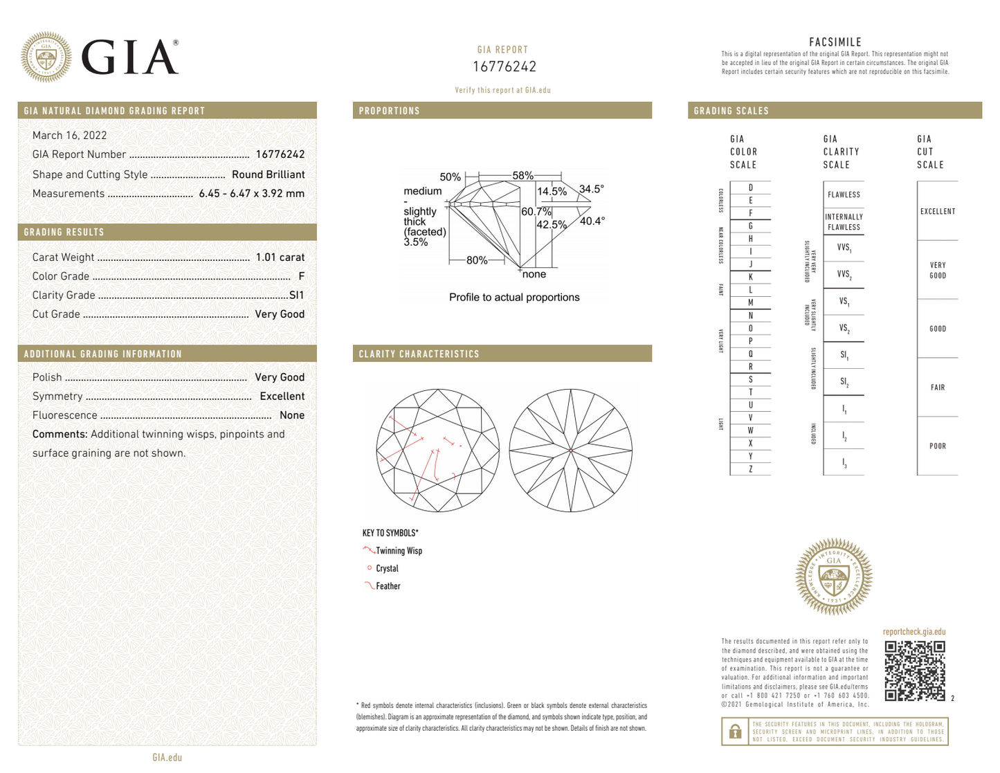 F-SI1 GIA     #16776242     V.G./V.G./EX