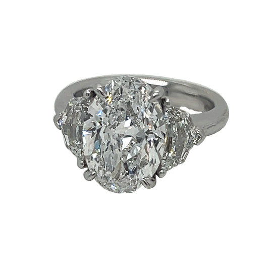 4.57 CT Oval Cut Diamond Ring with Espaulette Cut Side Stones