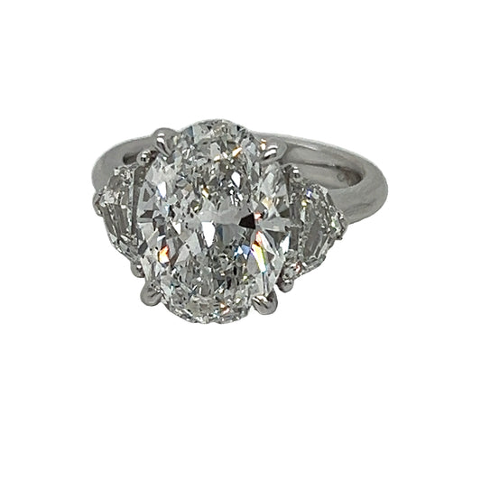 5.32 CT Oval Cut Diamond Ring with Espaulette Cut Side Stones